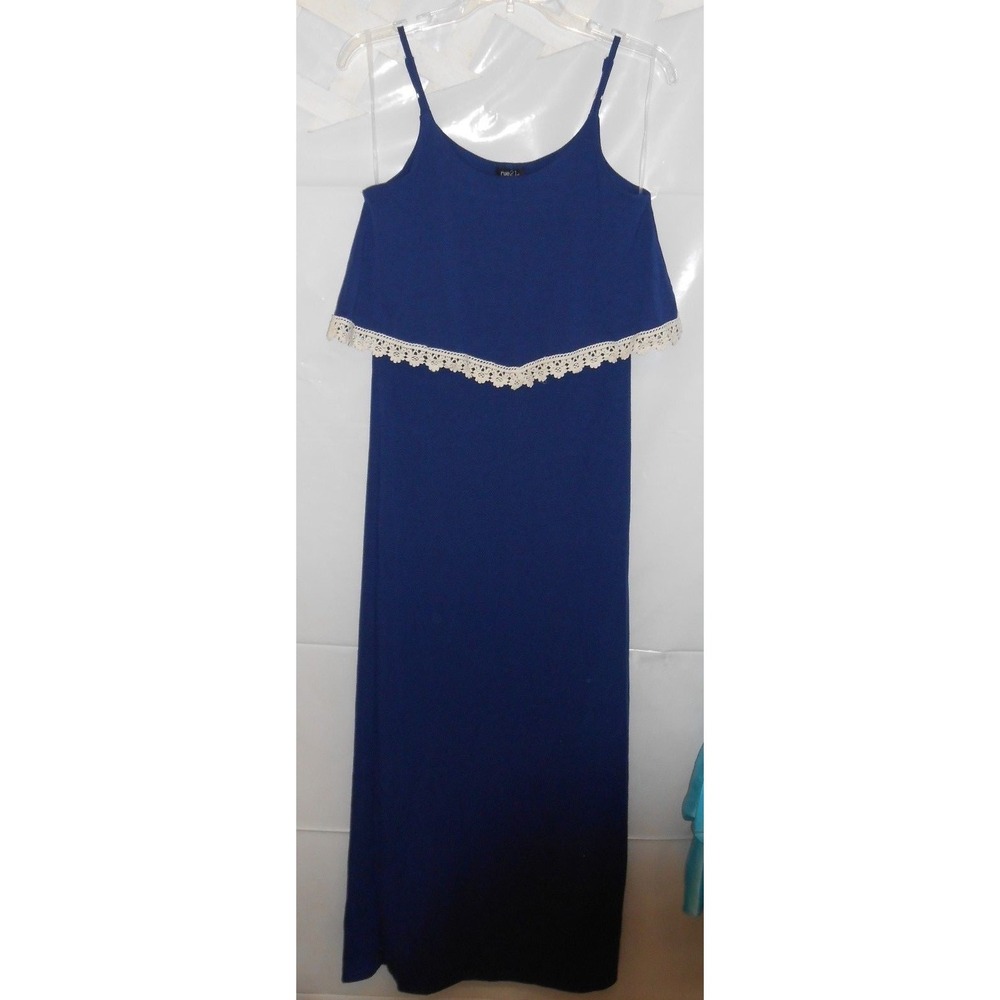 NEW Cute Long Maxi Dark Navy Blue lace Spaghetti strap Medium sun Country Dress!